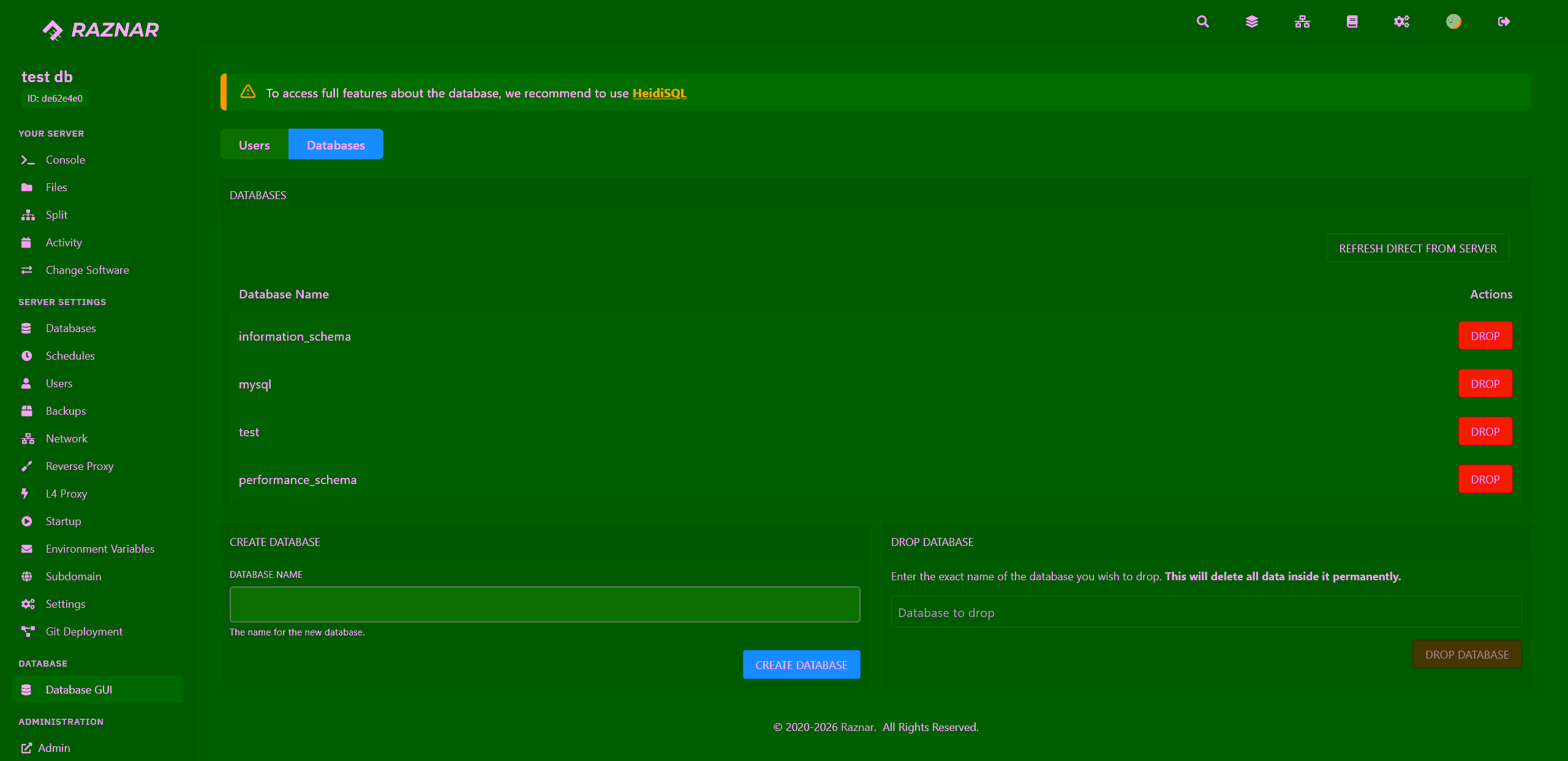 Tab Databases dan Users di Database GUI