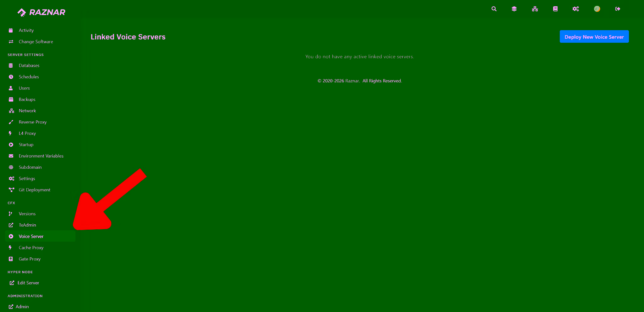 Menu CFX Voice Server