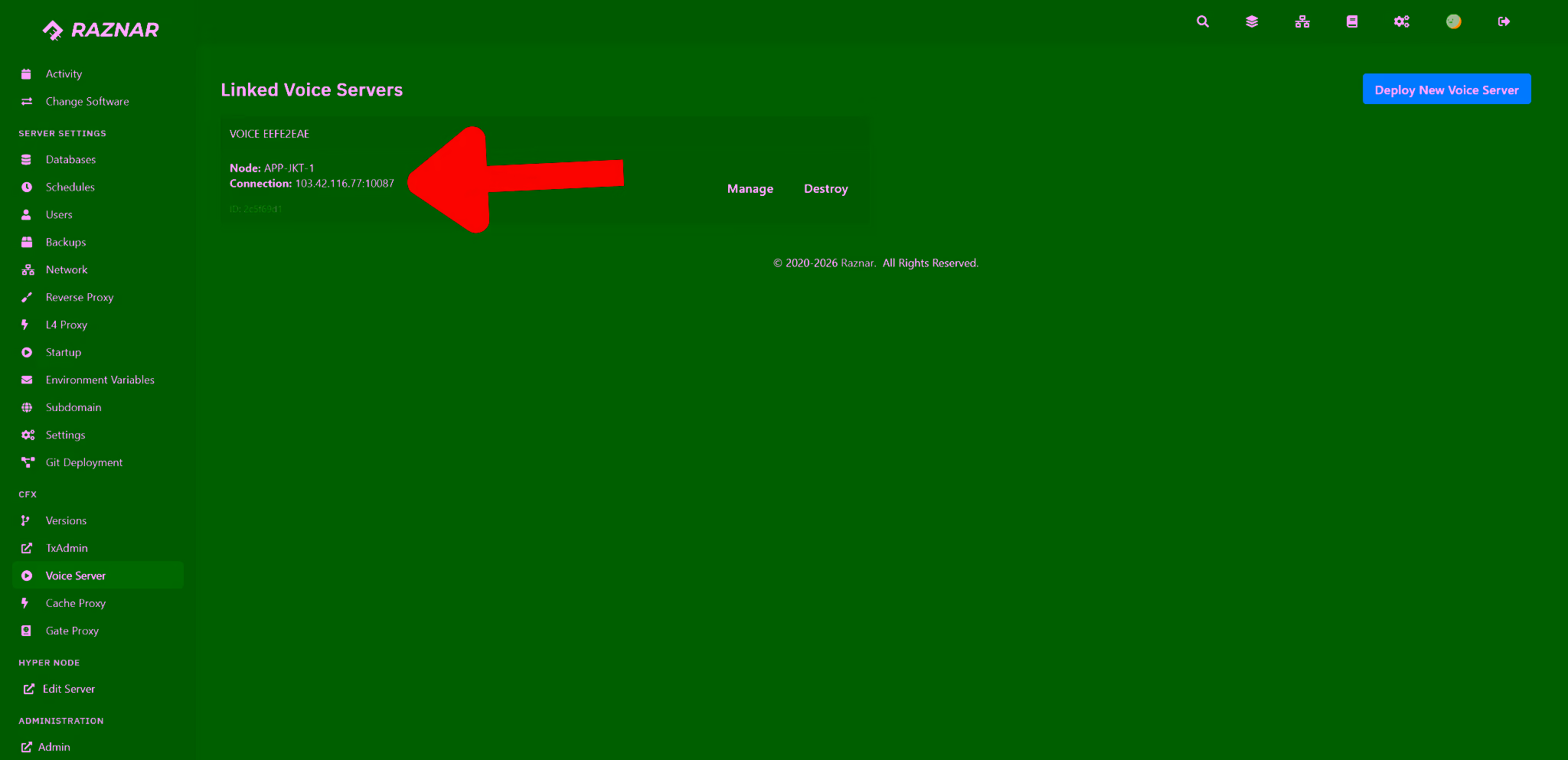 Kartu voice server: alamat &amp; port