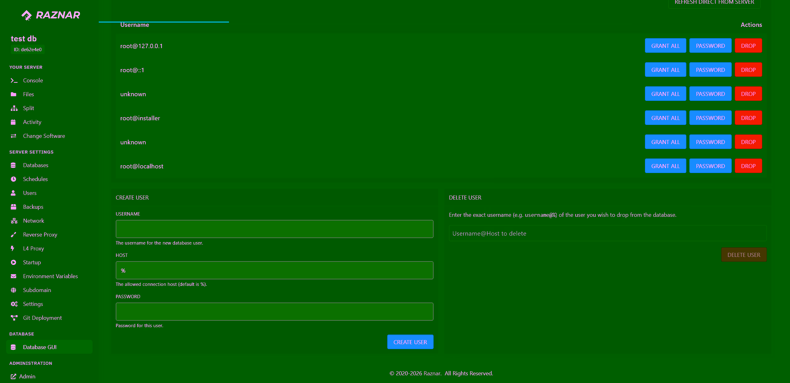 Menu Database di Control Panel