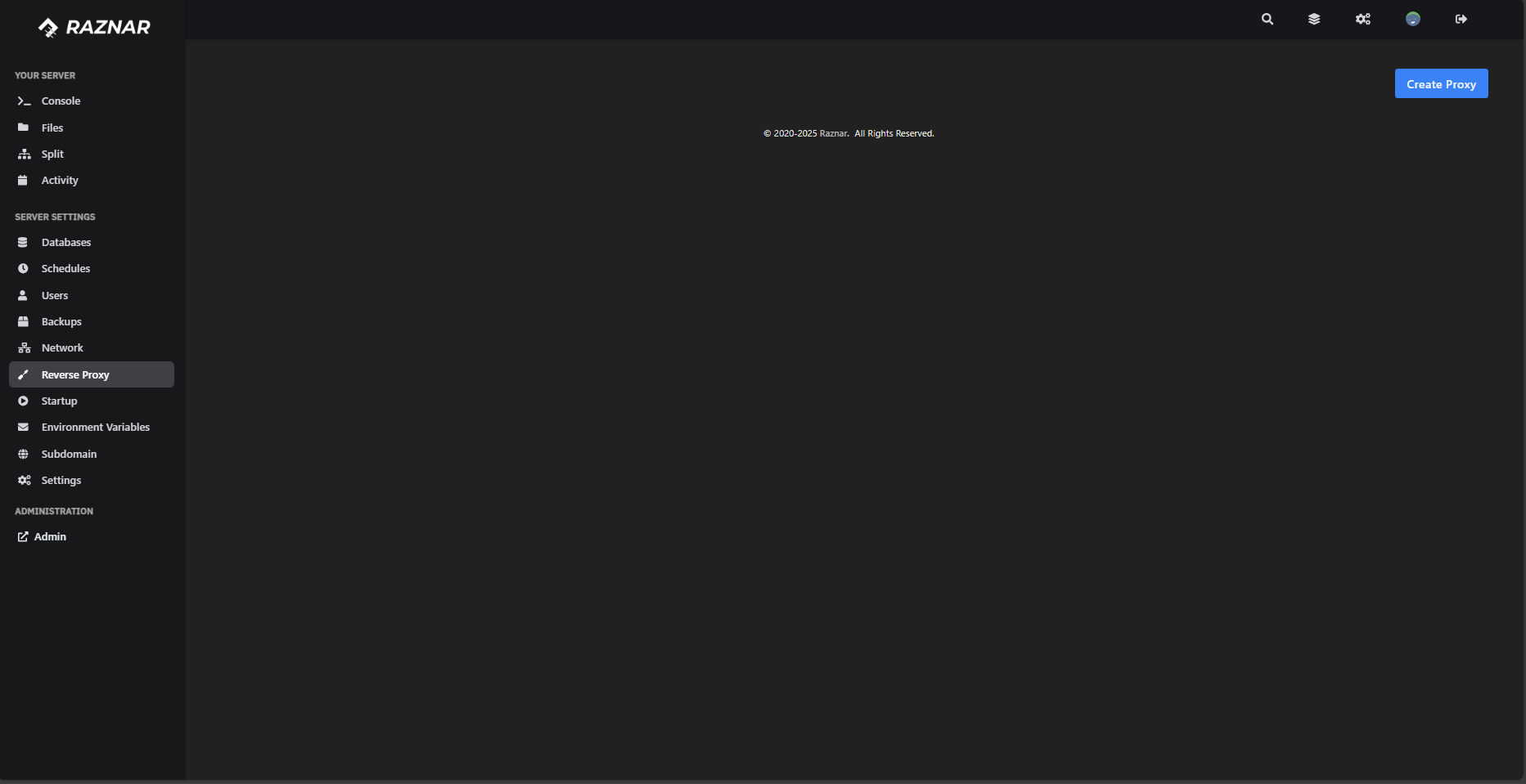Menu Reverse Proxy di Panel Raznar