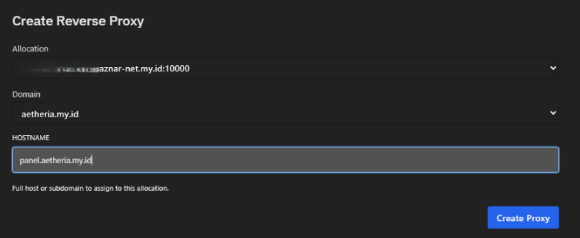 Formulir Create Reverse Proxy Raznar