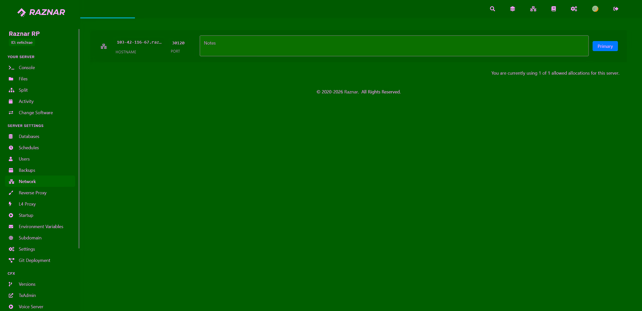 Menu Network dengan port 30120