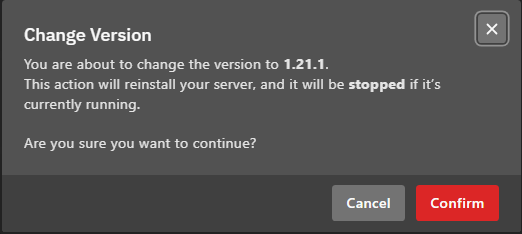 Pop-up Konfirmasi Ganti Versi
