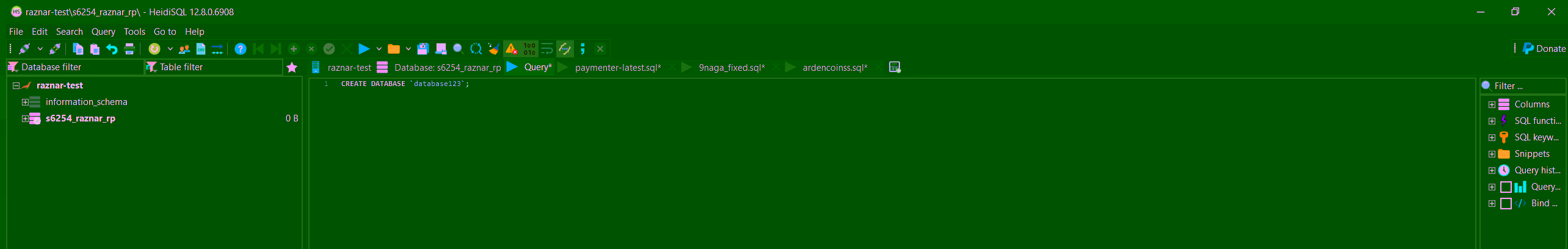 Running the CREATE DATABASE command