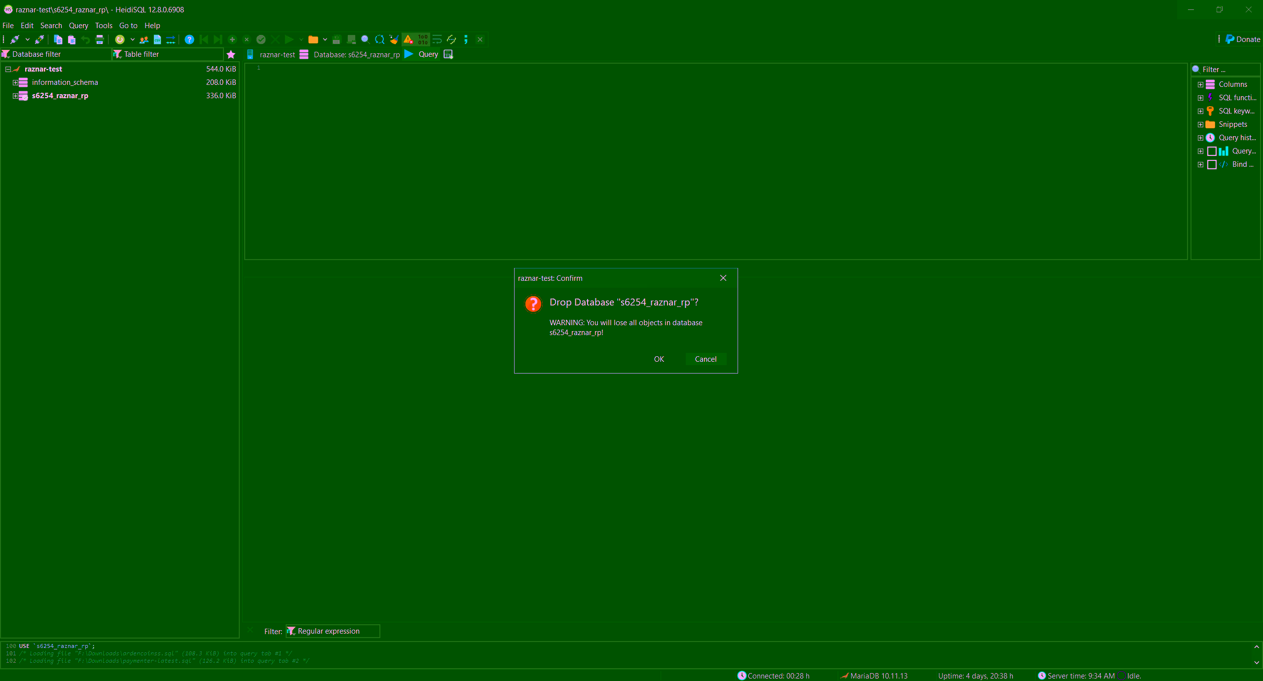 Database deletion confirmation