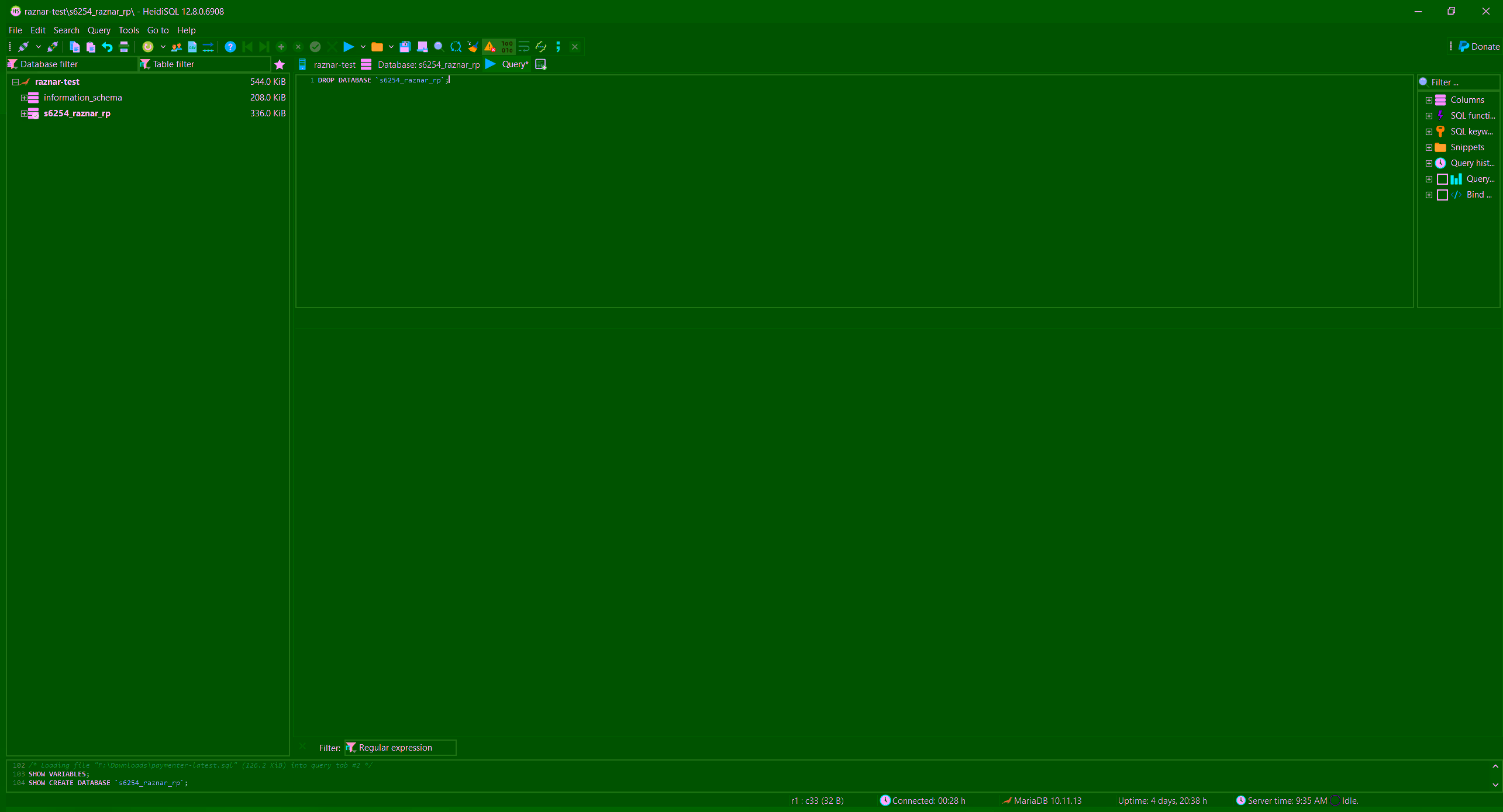 Running the DROP DATABASE command