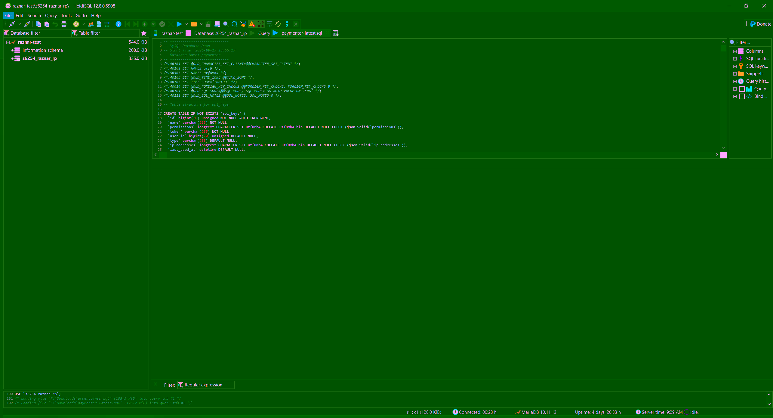 Running the SQL file import
