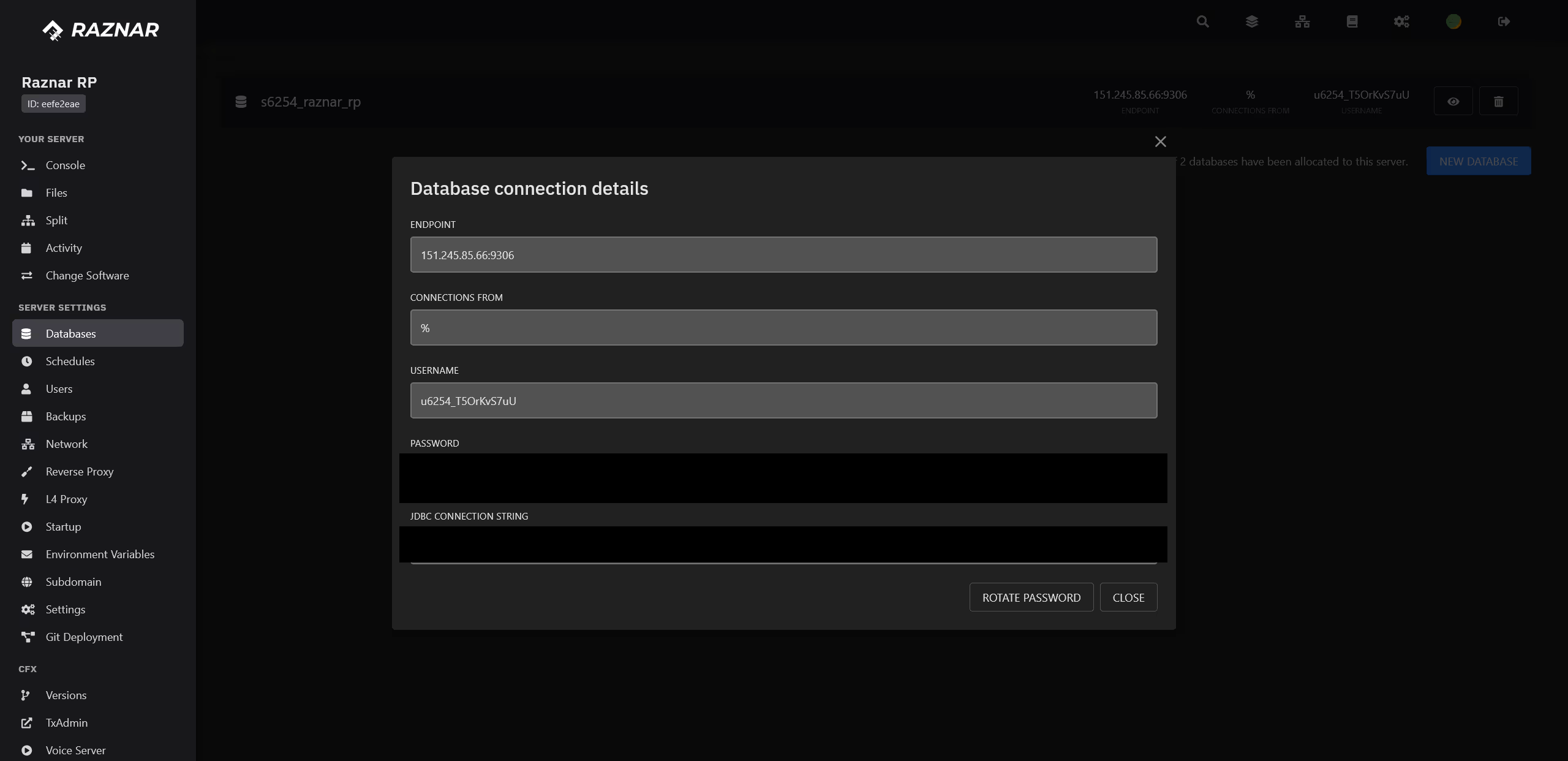 Database connection details