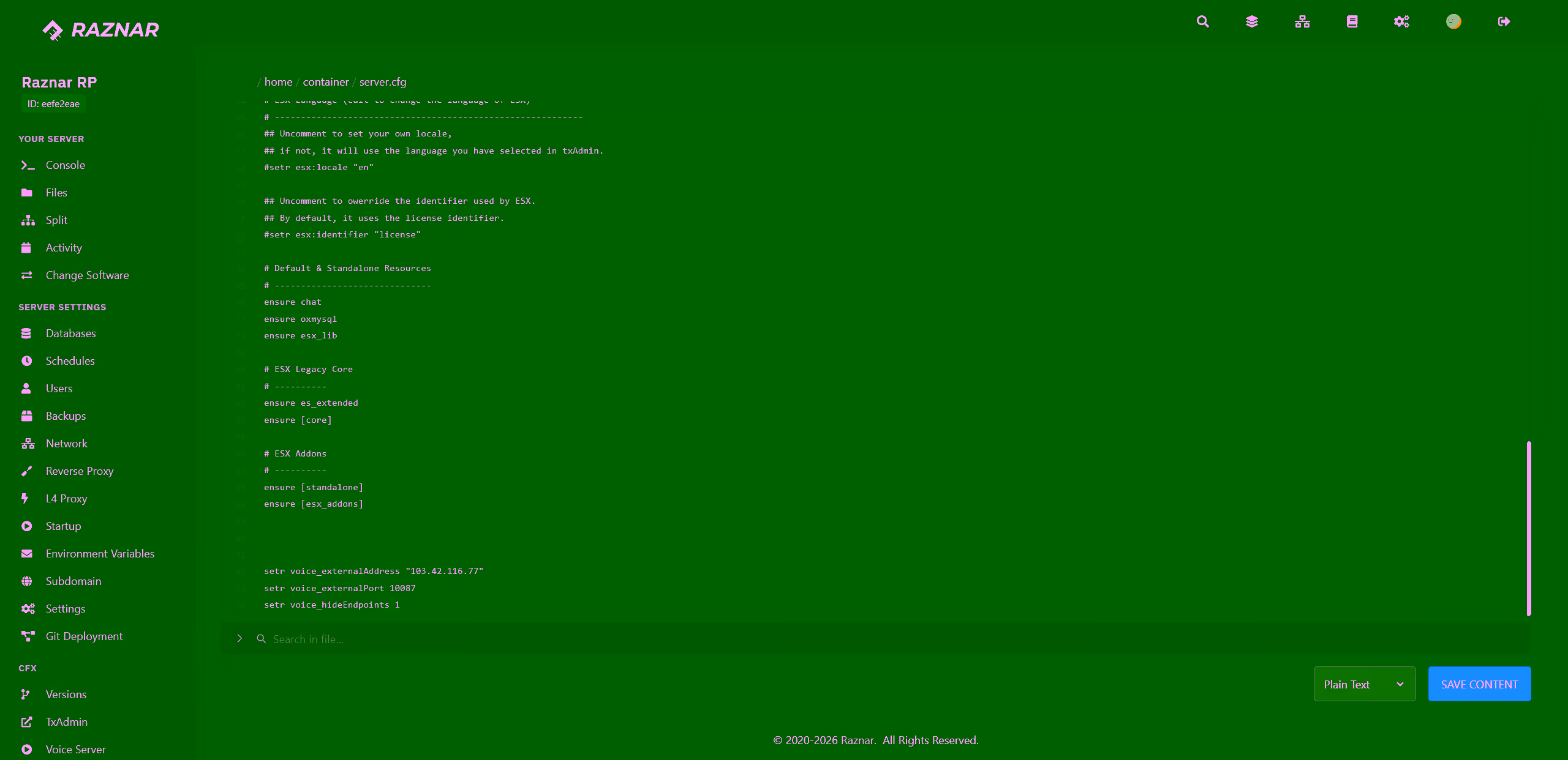 Adding the voice configuration to server.cfg